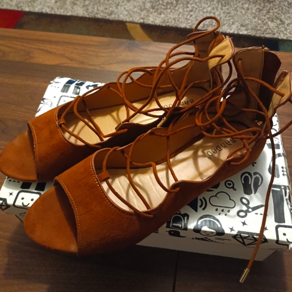 Bamboo Women's Brown Zip Up Sandals Size 10